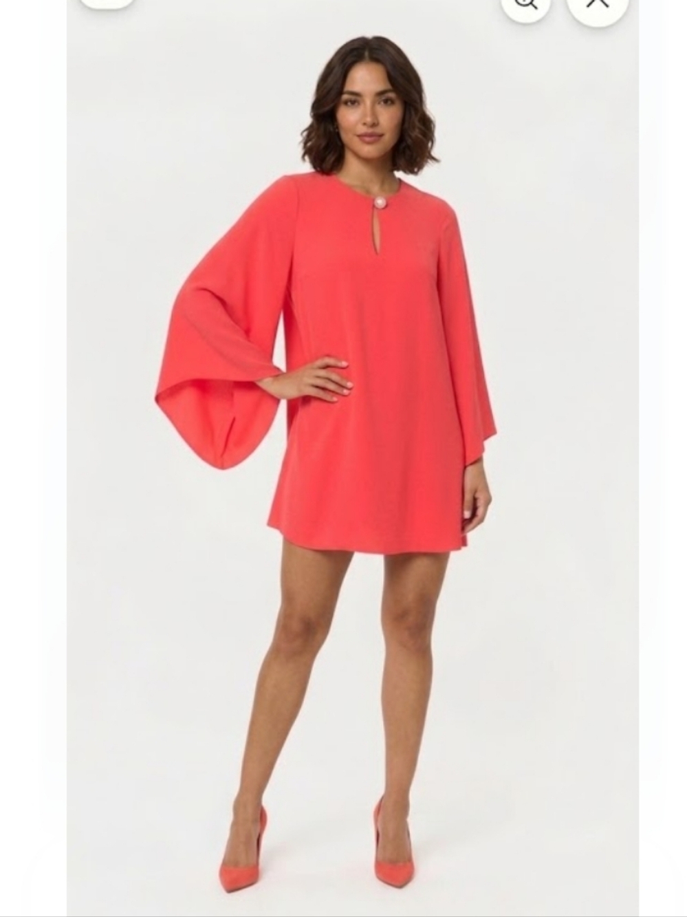 Tara Jarmon Coral Pink Bell-Sleeve Shift Dress